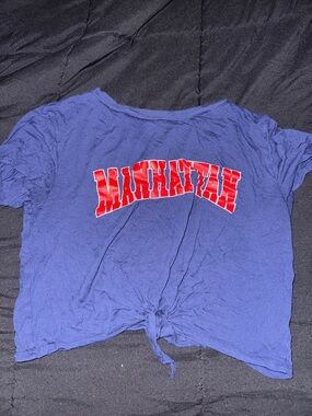 Manhattan Graphic Tie-Front Kids Top - Blue with Red Print